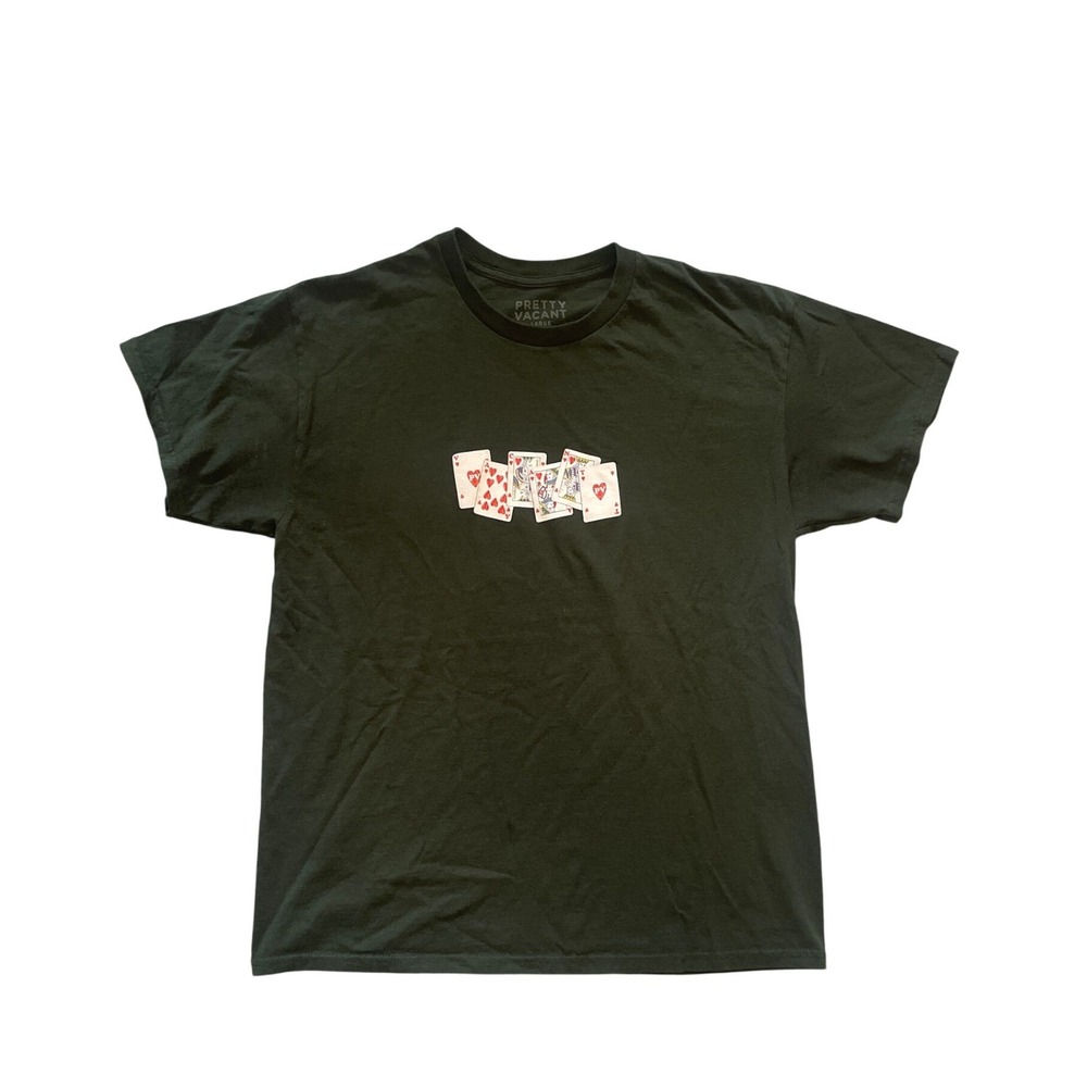 Dark Green Playing Cards Graphic T-Shirt Cotton Crewneck Size L by Pretty Vacant